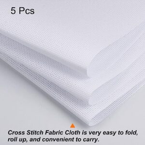 HARFINGTON 14 Count Cross Stitch Cloth 12 by 20 Inch Cross Stitch Fabric 5PCS Classic Reserve Embroidery Cloth for Craft Embroidery, Handmade Needlework, DIY Handicrafts, Pure White
