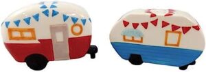 camper salt and pepper shakers, ceramic 3 inches long