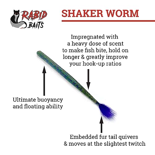 Rabid Baits Shaker Worm, Straight Tail Worm for Freshwater Fishing, for Shaky Head Jig or Texas Rig, 6 Baits (3-Pack)