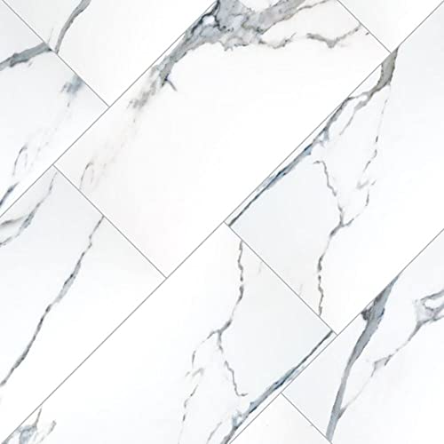 12x24 White with Bardiglio Grey Veining Porcelain Floor Tile for Kitchen, Backsplash, Countertop, Bathroom, Fireplace Surround (Polished, Pallet of 60 Pieces (116 sq.ft))