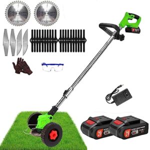 Weed Wacker Cordless Electric Battery Powered Weed Eater, 21V Lightweight Grass Trimmer Edger Lawn Tool with 2Pcs 2000mAh Battery, Push Wheeled Weed Brush Cutter No String Trimmer for Yard and Garden