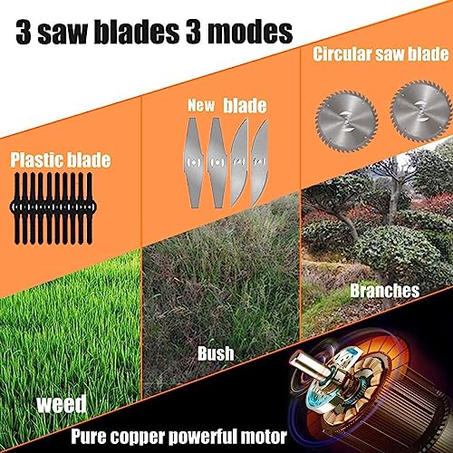 Weed Wacker Cordless Electric Battery Powered Weed Eater, 21V Lightweight Grass Trimmer Edger Lawn Tool with 2Pcs 2000mAh Battery, Push Wheeled Weed Brush Cutter No String Trimmer for Yard and Garden