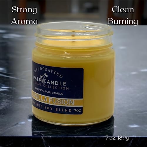 Vanilla & Wood Fusion Premium Soy Candle for Home Scented Candle 7 Ounces of Pure Aromatic Bliss 45 Hours of Burn Time Exquisite Aromatherapy with Essential Oils Elegant Glass Jar