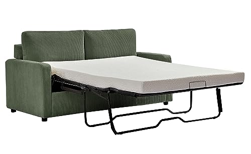 Container Furniture Direct Reversible Sleeper Sofa with Memory Foam Mattress, Comfortable and Durable Queen Size Bed Couch for Living Rooms, Upholstered with Corduroy Fabric, 70" Wide, Dark Green