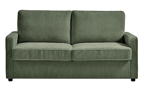 Container Furniture Direct Reversible Sleeper Sofa with Memory Foam Mattress, Comfortable and Durable Queen Size Bed Couch for Living Rooms, Upholstered with Corduroy Fabric, 70" Wide, Dark Green