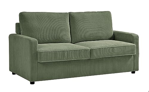 Container Furniture Direct Reversible Sleeper Sofa with Memory Foam Mattress, Comfortable and Durable Queen Size Bed Couch for Living Rooms, Upholstered with Corduroy Fabric, 70" Wide, Dark Green