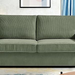 Container Furniture Direct Reversible Sleeper Sofa with Memory Foam Mattress, Comfortable and Durable Queen Size Bed Couch for Living Rooms, Upholstered with Corduroy Fabric, 70" Wide, Dark Green