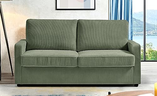 Container Furniture Direct Reversible Sleeper Sofa with Memory Foam Mattress, Comfortable and Durable Queen Size Bed Couch for Living Rooms, Upholstered with Corduroy Fabric, 70" Wide, Dark Green