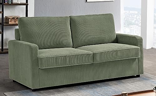 Container Furniture Direct Reversible Sleeper Sofa with Memory Foam Mattress, Comfortable and Durable Queen Size Bed Couch for Living Rooms, Upholstered with Corduroy Fabric, 70" Wide, Dark Green