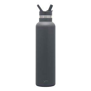 simple modern water bottle with narrow mouth straw lid metal thermos vacuum insulated stainless steel l reusable leak proof bpa-free flask | ascent collection | 24oz, graphite