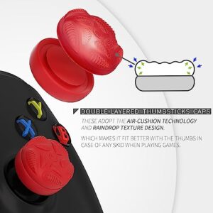PlayVital Thumbs Cushion Caps Thumb Grips for ps5/4, Thumbstick Grip Cover for Xbox Series X/S, Thumb Grip Caps for Xbox One, Elite Series 2, for Switch Pro - Raindrop Texture Design Passion Red