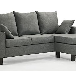 HOMES: Inside + Out Bevis Modern Convertible Sectional for Living Room and Bedroom, L-Shaped Couch with Linen Fabric for Apartment, 3 Seat Sofa with Chaise for Small Spaces and Office, Gray