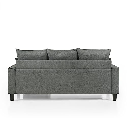 HOMES: Inside + Out Bevis Modern Convertible Sectional for Living Room and Bedroom, L-Shaped Couch with Linen Fabric for Apartment, 3 Seat Sofa with Chaise for Small Spaces and Office, Gray