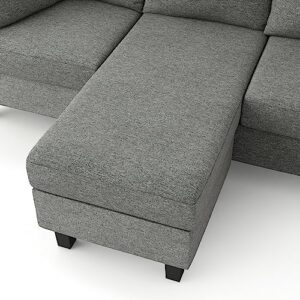 HOMES: Inside + Out Bevis Modern Convertible Sectional for Living Room and Bedroom, L-Shaped Couch with Linen Fabric for Apartment, 3 Seat Sofa with Chaise for Small Spaces and Office, Gray