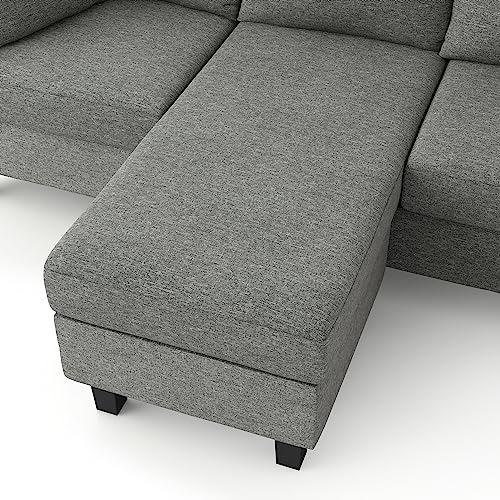 HOMES: Inside + Out Bevis Modern Convertible Sectional for Living Room and Bedroom, L-Shaped Couch with Linen Fabric for Apartment, 3 Seat Sofa with Chaise for Small Spaces and Office, Gray