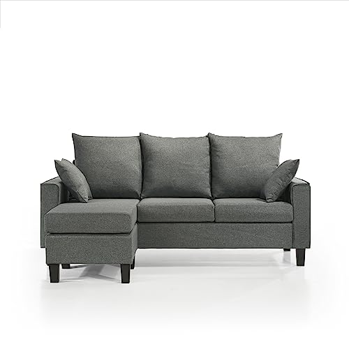 HOMES: Inside + Out Bevis Modern Convertible Sectional for Living Room and Bedroom, L-Shaped Couch with Linen Fabric for Apartment, 3 Seat Sofa with Chaise for Small Spaces and Office, Gray