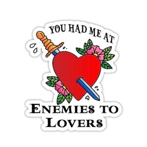 miraki you had me at enemies to lovers sticker, book trope sticker, bookish sticker, water assitant die-cut vinyl stickers decals for laptop phone kindle journal water bottles, sticker for women