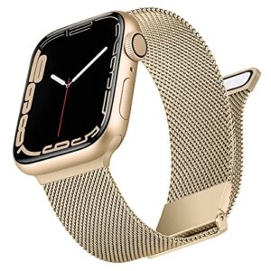 vanjua metal band compatible with apple watch bands 41mm 40mm 38mm 42mm 44mm 45mm 49mm women men, adjustable stainless steel mesh replacement strap for iwatch series ultra 8 7 6 5 4 3 2 1 se (38mm/40mm/41mm, champagne gold)