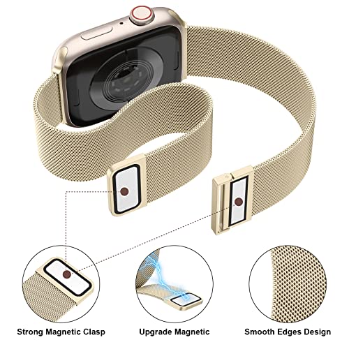 Vanjua Metal Band Compatible with Apple Watch Bands 41mm 40mm 38mm 42mm 44mm 45mm 49mm Women Men, Adjustable Stainless Steel Mesh Replacement Strap for iWatch Series Ultra 8 7 6 5 4 3 2 1 SE (38mm/40mm/41mm, Champagne Gold)