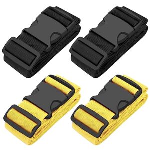 bilione luggage straps belts tsa approved keep suitcase secure while traveling, 79" long add a bag premium accessory for travel bag closure, 4 pack yellow black