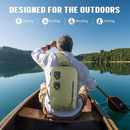 THKFISH Waterproof Backpack for Fishing, Trout Fishing Waterproof Backpack, Fly Fishing Sling Pack Airtight Zipper Closure IPX8 Waterproof Fishing Tackle Storage Bag with Adjustable Strap for Fly Fish