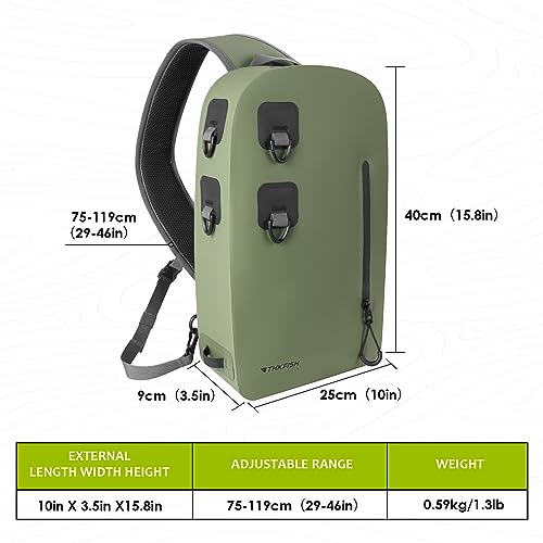 THKFISH Waterproof Backpack for Fishing, Trout Fishing Waterproof Backpack, Fly Fishing Sling Pack Airtight Zipper Closure IPX8 Waterproof Fishing Tackle Storage Bag with Adjustable Strap for Fly Fish