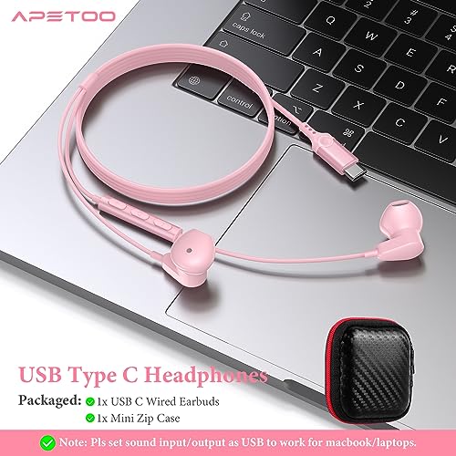 APETOO USB C Headphones for iPad Pro Pixel 7 6 6a 5 4,HiFi Stereo USB Type C Earphones USB C Wired Earbuds with Mic Volume Control for Samsung S23 Ultra S22 S21 FE A54 A53 Z Flip5 Fold5,OnePlus,Huawei