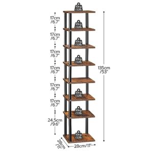 HOOBRO Vertical Shoe Rack for Small Space, 8-Tier Corner Shoe Rack, Wooden Shoe Storage Organizer, for Closet, Entryway, Hallway, Bedroom, No-Tool Assembly, Rustic Brown and Black BF22XJ01