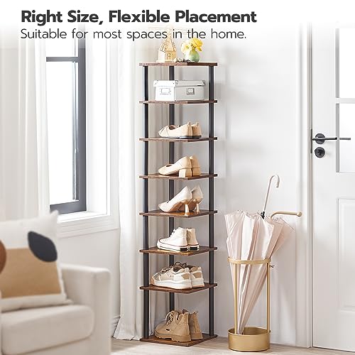 HOOBRO Vertical Shoe Rack for Small Space, 8-Tier Corner Shoe Rack, Wooden Shoe Storage Organizer, for Closet, Entryway, Hallway, Bedroom, No-Tool Assembly, Rustic Brown and Black BF22XJ01