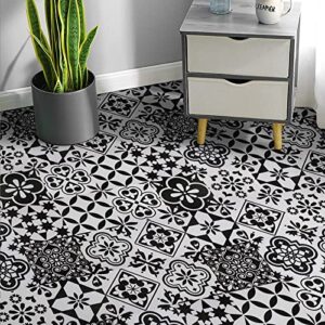 peel and stick floor tile black and white vinyl flooring 7.87in x 7.87in peel and stick tiles for kitchen bathroom, 30 different pattern