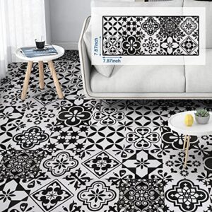 Peel and Stick Floor Tile Black and White Vinyl Flooring 7.87in X 7.87in Peel and Stick Tiles for Kitchen Bathroom, 30 Different Pattern