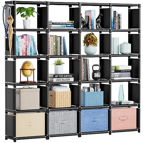 Mavivegue Book Shelf, 20 Cube Storage Organizer, DIY Bookcase, Metal Cube Bookshelf,Tall Book case for Bedroom, Living Room,Office,Closet Storage Organizer, Black Cubicle Storage Rack