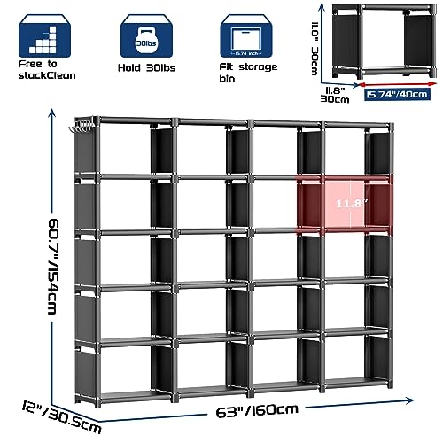 Mavivegue Book Shelf, 20 Cube Storage Organizer, DIY Bookcase, Metal Cube Bookshelf,Tall Book case for Bedroom, Living Room,Office,Closet Storage Organizer, Black Cubicle Storage Rack