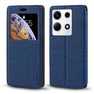 shantime for infinix note 30 vip case, wood grain leather case with card holder and window, magnetic flip cover for infinix gt 10 pro 5g (6.67”) blue