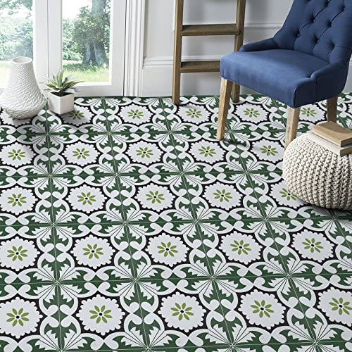 Peel and Stick Floor Tile Dark Black and Green Vinyl Flooring, Total 20 Pieces, for Home Decoration