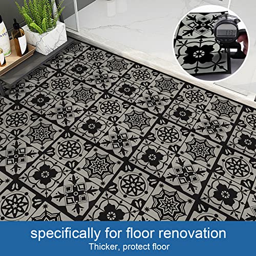 Peel and Stick Floor Tile Dark Black and Green Vinyl Flooring, Total 20 Pieces, for Home Decoration