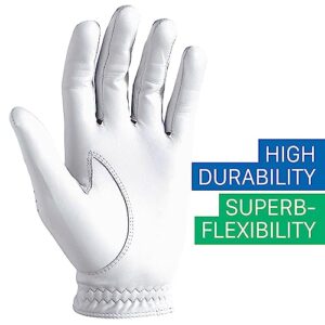 Diawings Cabretta Leather Golf Gloves for Men 2 Pack – Professional Mens Golf Glove with Superior Durability, Breathability, Streamlined Fit, Enhanced Tactile Feedback (White, Medium, Left)