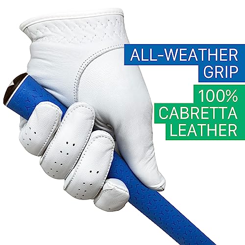 Diawings Cabretta Leather Golf Gloves for Men 2 Pack – Professional Mens Golf Glove with Superior Durability, Breathability, Streamlined Fit, Enhanced Tactile Feedback (White, Medium, Left)