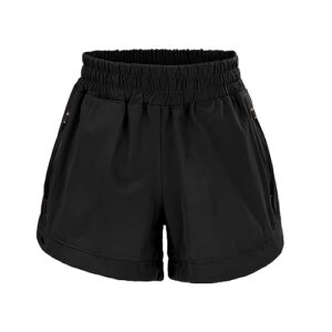 big elephant teen girls athletic shorts with zipper mesh pockets for basketball, soccer, running, biking (black, 16-18 years)