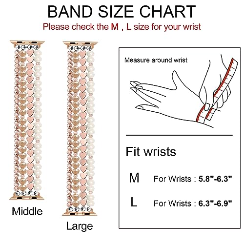 JR.DM Rose Gold Bracelet Beaded Watch Bands for Women Compatible with Apple Watch 38mm 40mm 41mm Handmade Elastic Stretch Watch Band, Fashion Dressy Cute Watch Strap for iWatch Series 8 7 6 5 4 3 2 1 SE