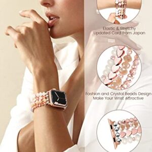 JR.DM Rose Gold Bracelet Beaded Watch Bands for Women Compatible with Apple Watch 38mm 40mm 41mm Handmade Elastic Stretch Watch Band, Fashion Dressy Cute Watch Strap for iWatch Series 8 7 6 5 4 3 2 1 SE