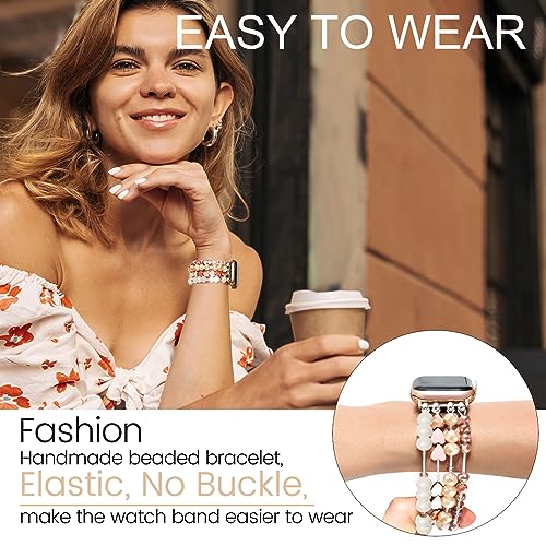 JR.DM Rose Gold Bracelet Beaded Watch Bands for Women Compatible with Apple Watch 38mm 40mm 41mm Handmade Elastic Stretch Watch Band, Fashion Dressy Cute Watch Strap for iWatch Series 8 7 6 5 4 3 2 1 SE