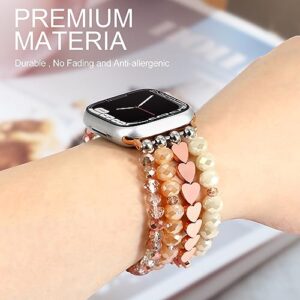 JR.DM Rose Gold Bracelet Beaded Watch Bands for Women Compatible with Apple Watch 38mm 40mm 41mm Handmade Elastic Stretch Watch Band, Fashion Dressy Cute Watch Strap for iWatch Series 8 7 6 5 4 3 2 1 SE