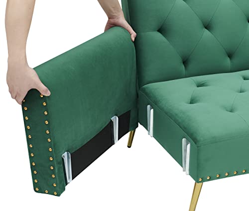 ERYE Futon Sofa Loveseat Convertible Sleeper Couch Bed for Small Space Apartment Office Living Room Furniture Sets Sofabed, Green Velvet 69.7"