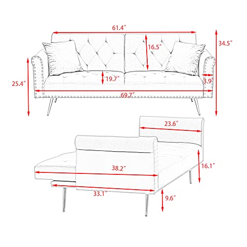 ERYE Futon Sofa Loveseat Convertible Sleeper Couch Bed for Small Space Apartment Office Living Room Furniture Sets Sofabed, Green Velvet 69.7"