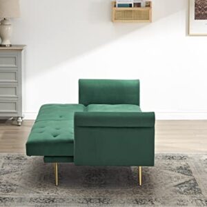 ERYE Futon Sofa Loveseat Convertible Sleeper Couch Bed for Small Space Apartment Office Living Room Furniture Sets Sofabed, Green Velvet 69.7"