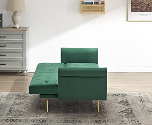 ERYE Futon Sofa Loveseat Convertible Sleeper Couch Bed for Small Space Apartment Office Living Room Furniture Sets Sofabed, Green Velvet 69.7"