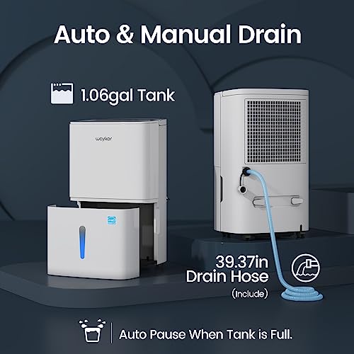 Waykar 80 Pints Energy Star Home Dehumidifier for Spaces up to 5,000 Sq. Ft at Home, in Basements and Large Rooms with Drain Hose, Handle, Auto Defrost and Self-Drying.