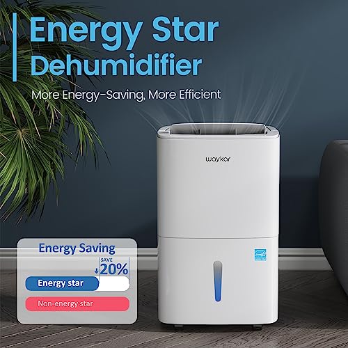 Waykar 80 Pints Energy Star Home Dehumidifier for Spaces up to 5,000 Sq. Ft at Home, in Basements and Large Rooms with Drain Hose, Handle, Auto Defrost and Self-Drying.