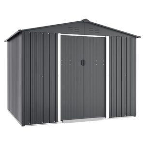 incbruce 6x8 ft outdoor storage shed, double sloping roof metal shed, garden storage shed with sliding door, metal shed kit with double doorknobs and air vents (grey)